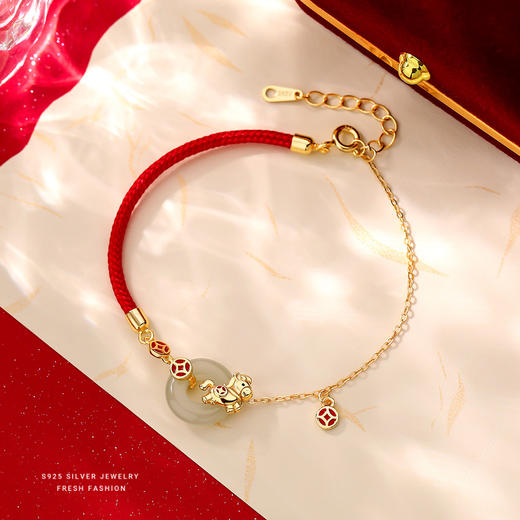 【马上有钱】S925纯银小马平安扣红绳手链【YXS-YL0137】 商品图0