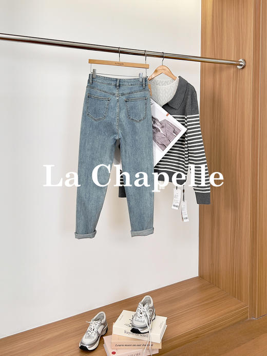 专柜实拍【人生小脚裤】拉夏贝尔/La Chapelle单扣弧形口袋小脚牛仔裤女修身小个子时尚休闲长裤 商品图1