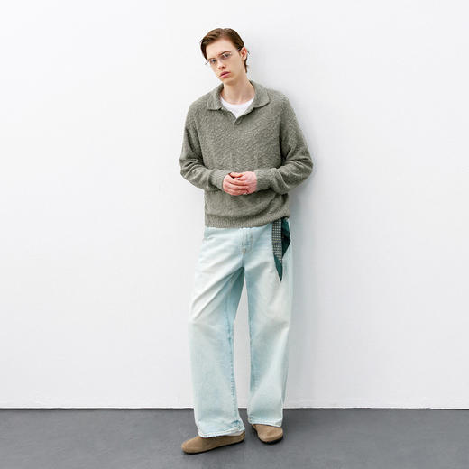 714street潮牌老钱风毛衣男款2026春季新款宽松肌理感长袖polo衫 商品图2