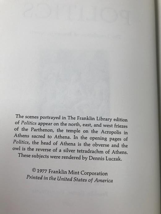 限量版！亚里士多德《政治学》 配插图 富兰克林图书馆豪华皮装本 商品图3