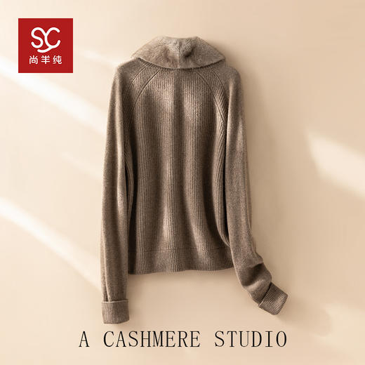 100%BABY小山羊绒~翻领开衫女可拆卸水貂毛领外套BABY250413 商品图2