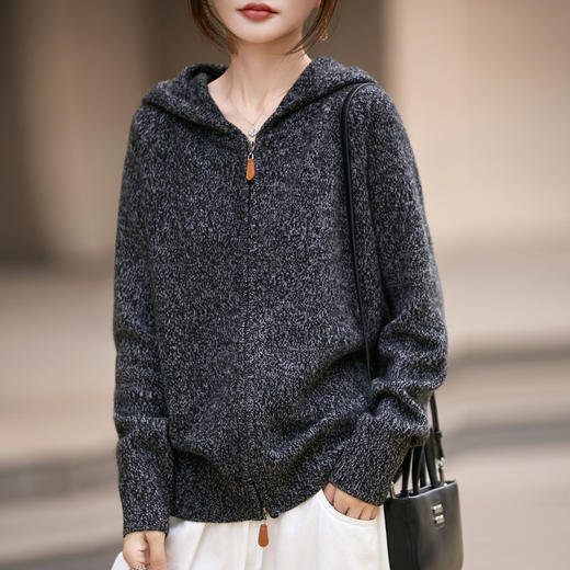 丁摩 法式松弛感连帽100纯羊毛针织开衫  JJ-159 商品图2