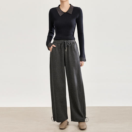 「高货wl」全新升级【铂金会员247/天猫329/差价82】(10817)洛诗琳细闪羊毛混纺加绒休闲裤2025秋冬抽绳阔腿弯刀裤 商品图0