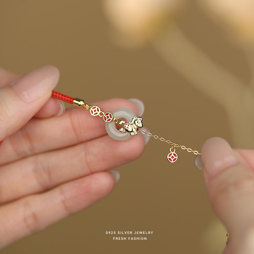 【马上有钱】S925纯银小马平安扣红绳手链【YXS-YL0137】 商品图2