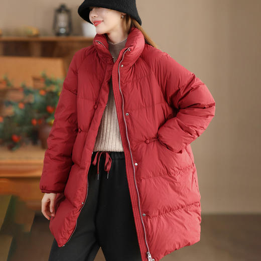 丁摩 立领双头拉链羽绒服女中长款白鸭绒保暖加厚外套23842 商品图0