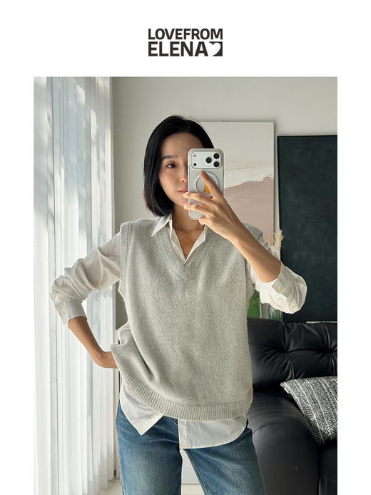 「工厂团购」羊绒羊毛混纺 V领针织马甲背心 商品图2