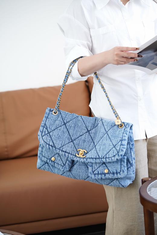 香奈儿 25K 双口袋牛仔hobo 浅蓝 大号 （LZ） 商品图2