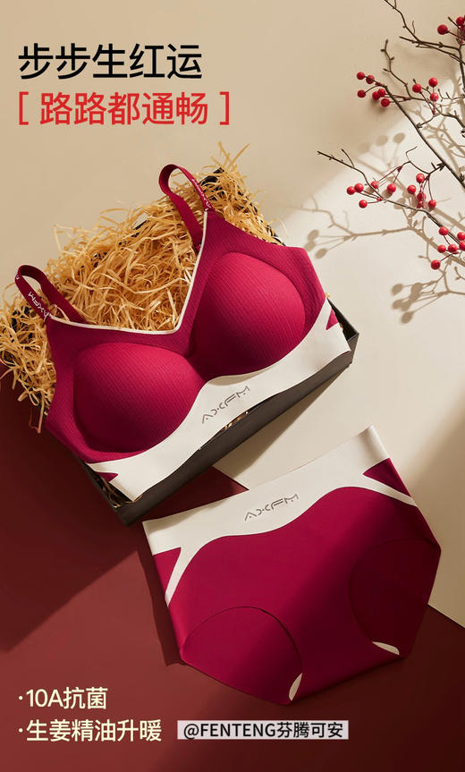 鸿运当头新年红正品芬腾可安“⁬小幸运”⁥10A抗菌生姜内衣套装礼盒 商品图13