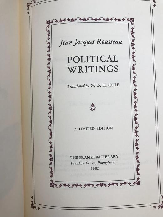 限量版！让 - 雅克・卢梭《让 - 雅克・卢梭：政治著作集》富兰克林图书馆豪华皮装本 商品图2