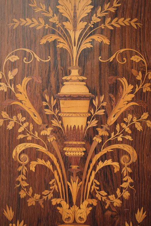 独角鹿西洋古董19世纪末法国出品路易十六风格大理石台面装饰繁花卷叶主题细木镶嵌桃花芯木边柜 商品图8