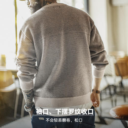马登工装美式老钱风灰色圆领毛衣套头宽松垂感针织衫保暖外套男春 商品图3