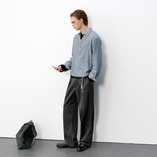 714street轻薄透气褶皱感cleanfit长袖POLO衫2026春季老钱衬衫男 商品图3