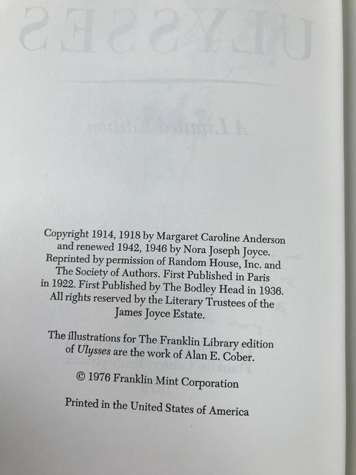 限量版！詹姆斯・乔伊斯《尤利西斯》 配插图 富兰克林图书馆豪华皮装本 商品图3