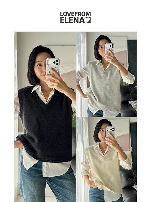 「工厂团购」羊绒羊毛混纺 V领针织马甲背心 商品图0