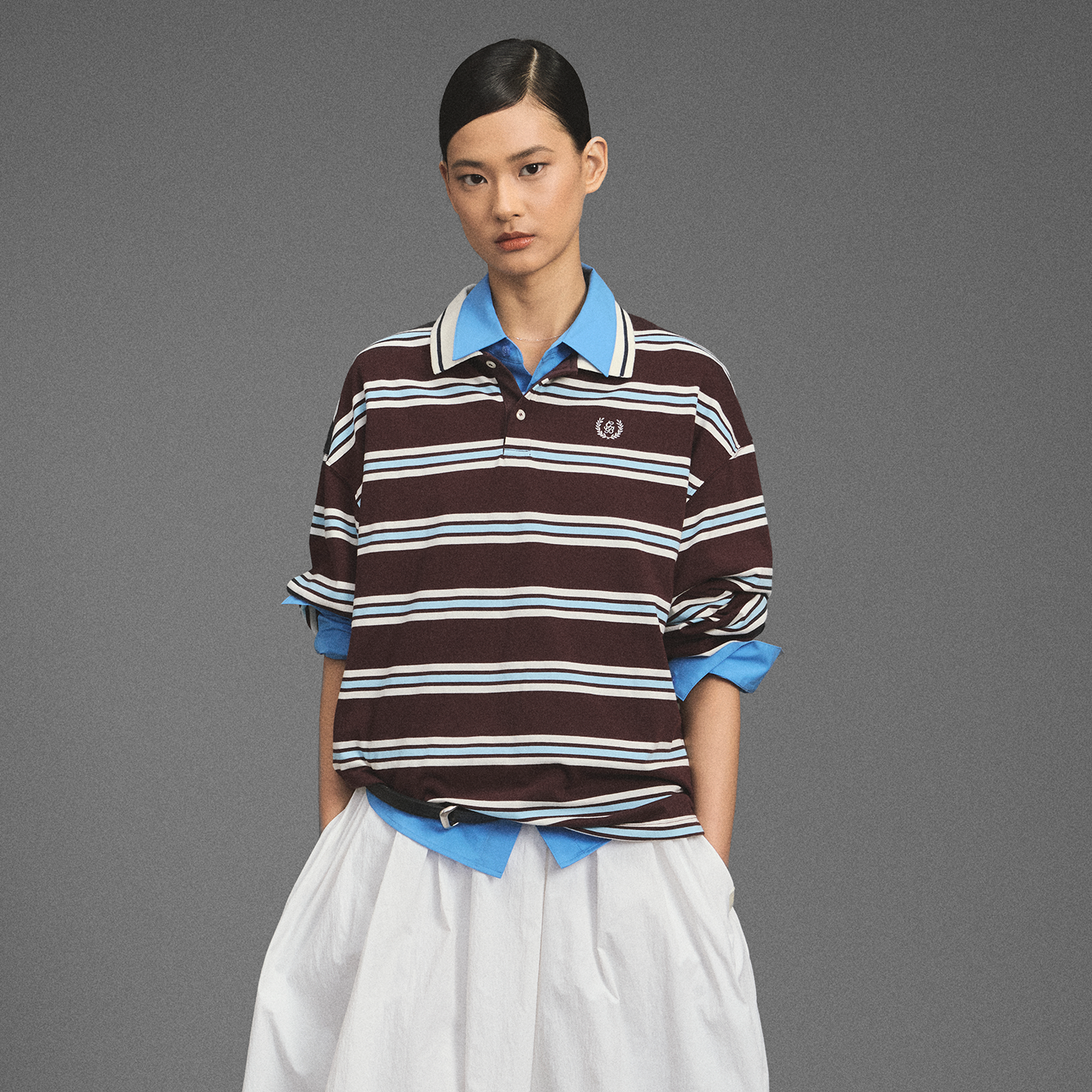 GOODBAI新款刺绣logo翻领撞色条纹长袖POLO衫男女同款