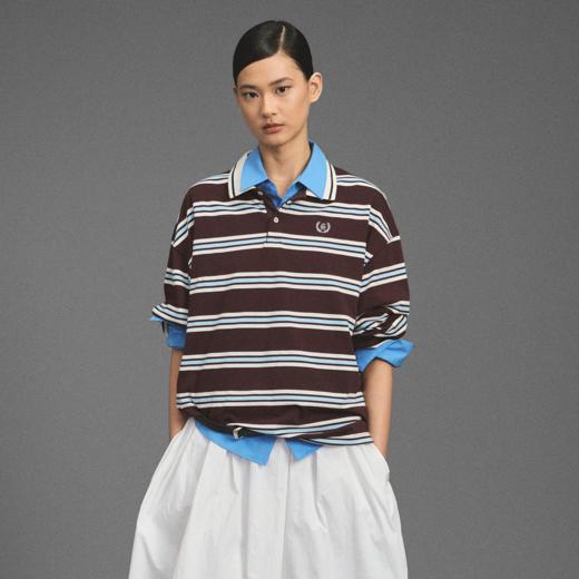 GOODBAI新款刺绣logo翻领撞色条纹长袖POLO衫男女同款 商品图0