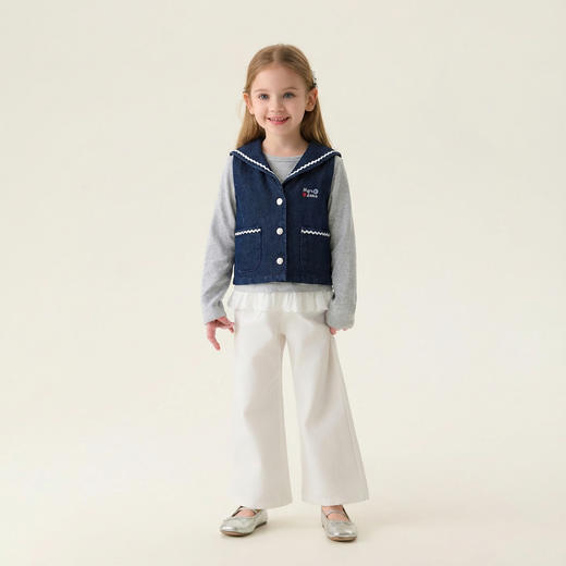 马克珍妮波浪海军领女童纯棉牛仔马甲2026年春装新款560139 商品图1