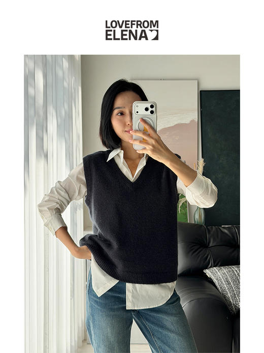 「工厂团购」羊绒羊毛混纺 V领针织马甲背心 商品图1