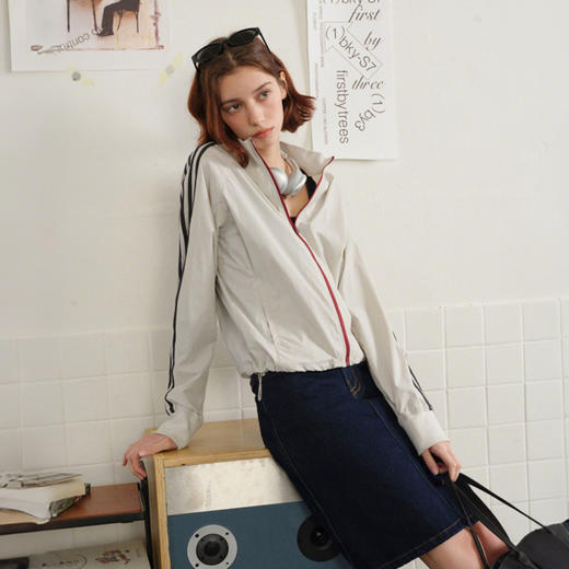 714street美式复古条纹撞色夹克2026春季UPF50凉感防晒运动外套女 商品图4