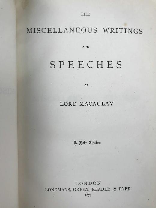 工坊特装本！1873年 麦考莱勋爵杂文与演讲集 全真皮精装36开 商品图3