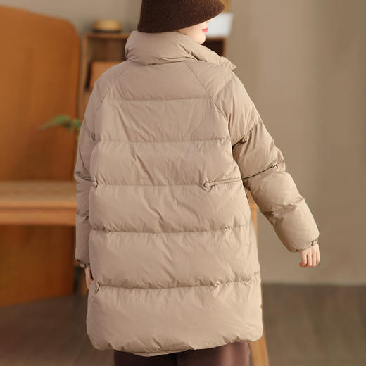 丁摩 立领双头拉链羽绒服女中长款白鸭绒保暖加厚外套23842 商品图1