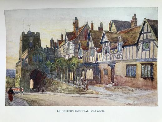 1922年 沃里克郡：莎士比亚的故土 32幅水彩画插图 漆布精装32开 商品图12