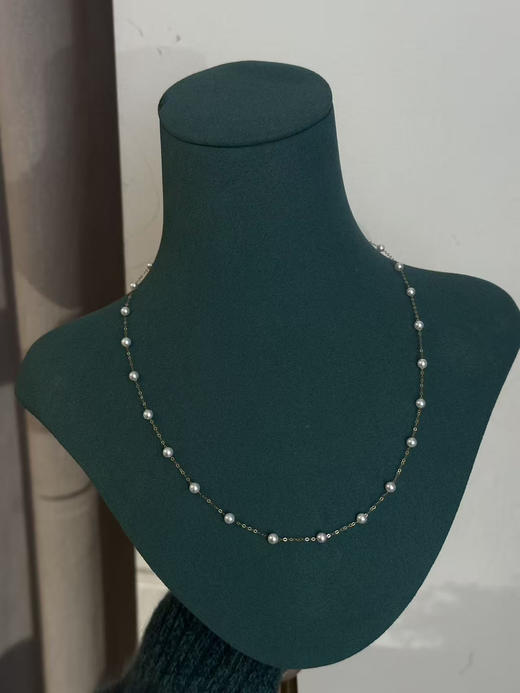 18K 金满天星珍珠锁骨链 | 3-4mm 正圆强光无瑕 颈间的低调奢华 商品图7