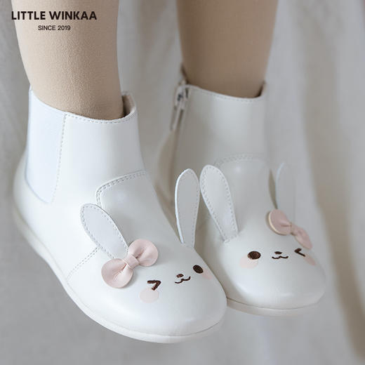 春节不打烊-LITTLE WINKAA可爱俏皮秋冬加绒蝴蝶结儿童保暖兔子低筒短靴 商品图3