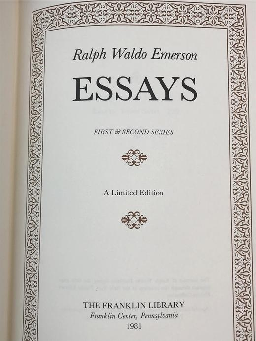 限量版！拉尔夫・沃尔多・爱默生拉尔夫・沃尔多・爱默生：随笔集（第一、二系列）》 富兰克林图书馆豪华皮装本 商品图2