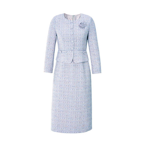 「自」全新升级【铂金会员431/天猫579/差价148】(35119)洛诗琳气质小香风连衣裙2025秋冬显瘦荷叶边假两件包臀裙 商品图4