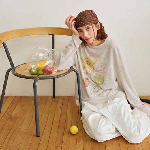 714street莱赛尔凉感印花长袖罩衫 2026春季新款潮牌宽松T恤女款 商品图2