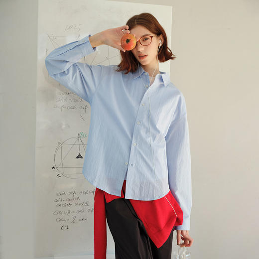 714street微皱肌理感长袖衬衫男2026春季潮牌宽松多巴胺情侣衬衣 商品图2