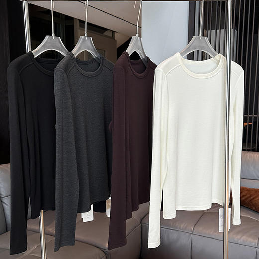 官网1099！内家秋冬软糯羊毛棉上衣正肩圆领长袖打底衫女高弹显瘦可外穿保暖内搭 商品图5