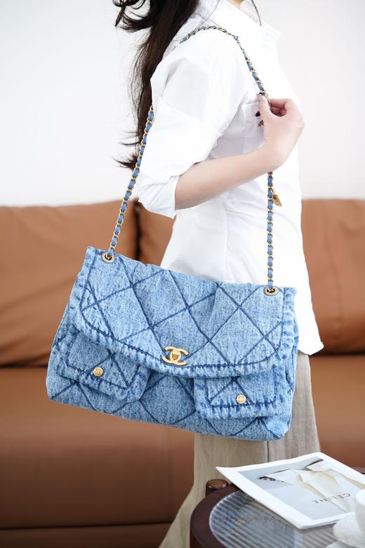 香奈儿 25K 双口袋牛仔hobo 浅蓝 大号 （LZ） 商品图1