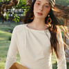 欧芮儿2026春新款设计感扭结领T恤女法式钩花袖口修身上衣长袖 商品缩略图0