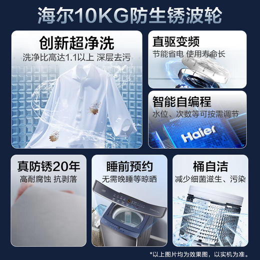 海尔（Haier）10kg波轮洗衣机全自动直驱变频除菌 抗菌耐污波轮 双重防潮 特种钢超净洗洗衣机BA608 直驱变频+20年防生锈+高底脚+超净洗+智能预约 商品图1