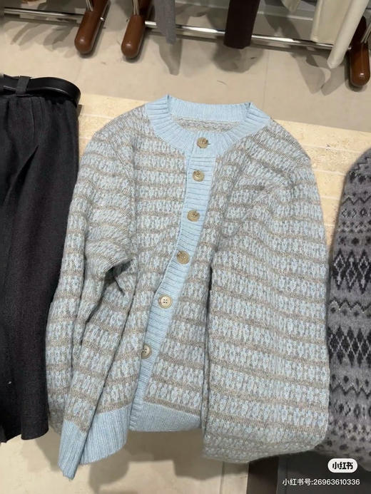 冬日氧气感开衫|70% 羊毛混纺 浅蓝撞色肌理款，现货 商品图8