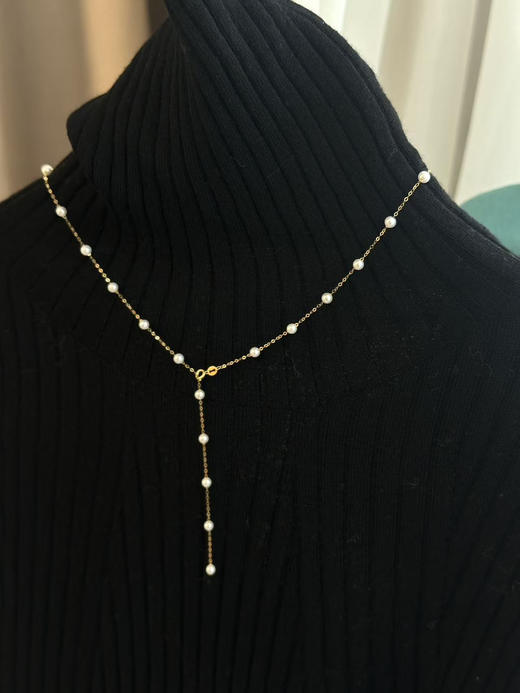 18K 金满天星珍珠锁骨链 | 3-4mm 正圆强光无瑕 颈间的低调奢华 商品图5