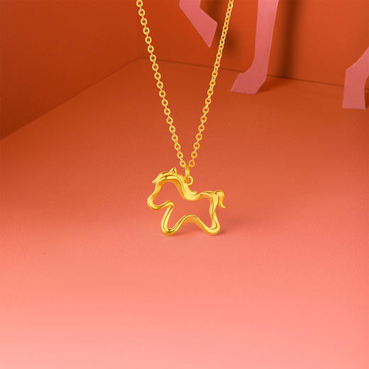 周六福黄18K金项链女驰梦驹链坠生肖马系列AU750多彩金跨年礼物 商品图2