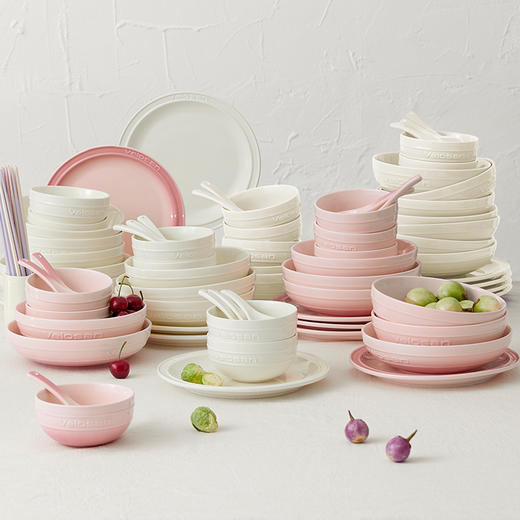 温仑山Velosan 鹅卵石系列渐变陶瓷餐具14件套装 奶油白&落樱粉餐具绝美上线；高颜值礼盒装；精选釉下彩工艺，微波炉、洗碗机、消毒机通用 商品图0