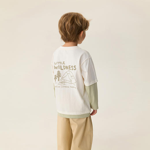 马克珍妮户外露营男童纯棉假两件T恤2026年春装新款560017 商品图1