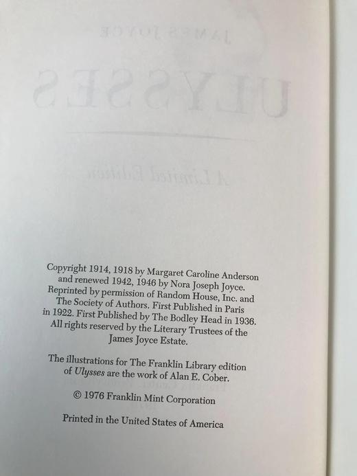 限量版！含藏书票 詹姆斯・乔伊斯《尤利西斯》 配插图 富兰克林图书馆豪华皮装本 商品图4