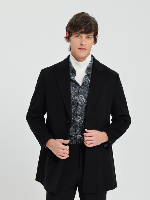 callisto黑色羊毛羊绒混纺大衣 商品图1