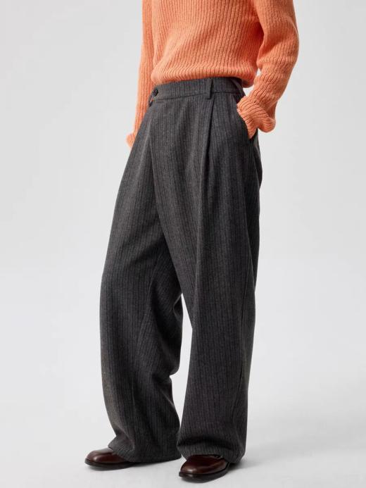 Simple Project/K25246/折叠门襟打褶条纹毛呢长裤 商品图4