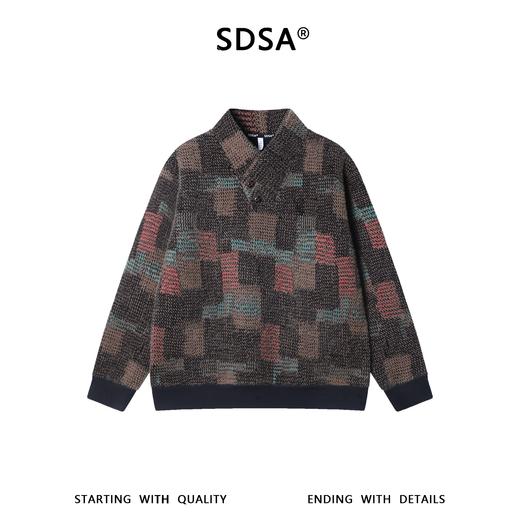 26WY09SDSA秋冬新款痞帅男装潮牌复古不规则色块绒毛V领卫衣百搭宽松 商品图1