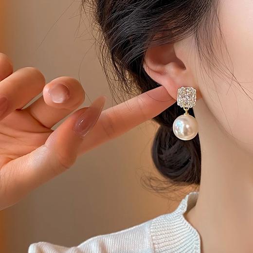 雀说 锆石水晶珍珠耳钉高级感法式耳环  RH022 商品图2