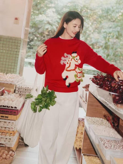 马年限定高圆圆同款马年图腾吉祥如意羊毛衫 商品图0