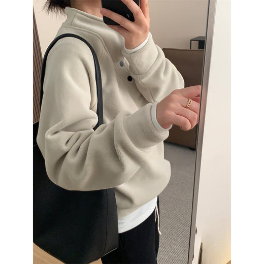 【轻盈舒适保暖❗️治愈级柔软】美式复古加绒加厚双面澳粒绒立领套头卫衣女冬2025保暖休闲上衣潮。jb 商品图1