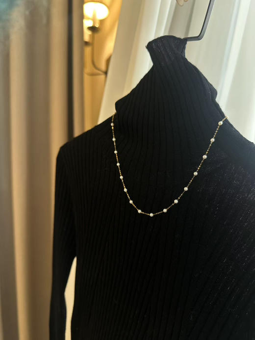 18K 金满天星珍珠锁骨链 | 3-4mm 正圆强光无瑕 颈间的低调奢华 商品图10