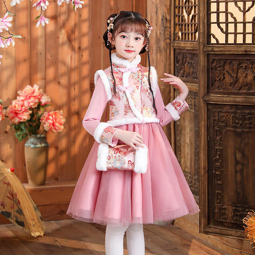 女童旗袍古装超仙加厚汉服中国风唐装过年拜年服（送暖手包）XWN2156 商品图2